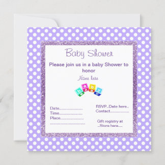 Invitación PURPLE POLKA DOT bloquea purpurina BABY SHOWER