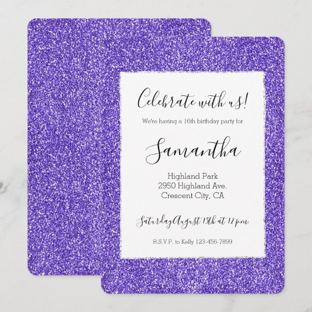 Invitación Purple Purpurina Sparkle (Anverso / Reverso)