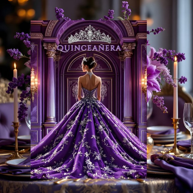 Invitación Purple Quinceanera Birthday Palace Dress Tiara (Subido por el creador)