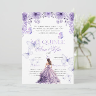 Invitación Purple quinceañera invitation with butterfiles