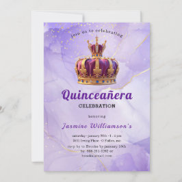Invitación Purple Quinceanera Princess Crown Birthday Party 