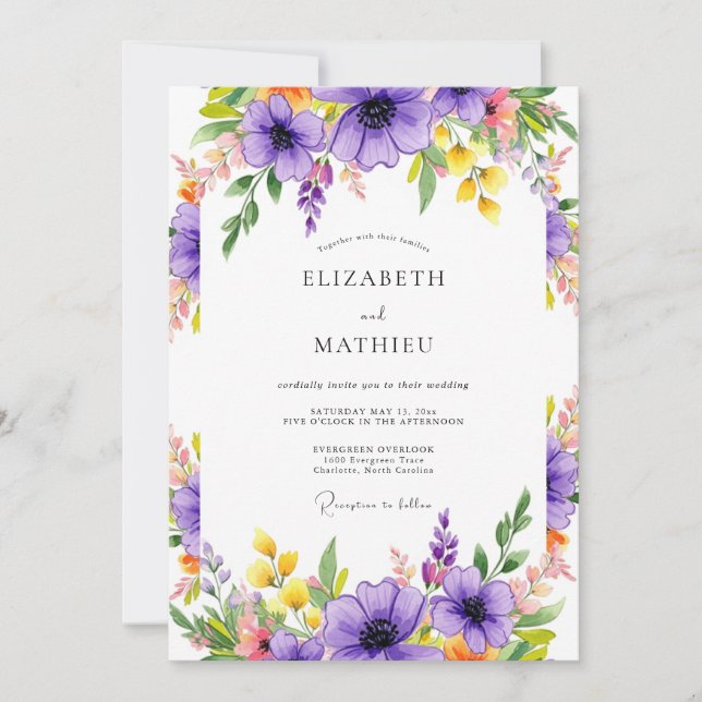 Invitación Purple Radiant Meadow Wedding (Anverso)