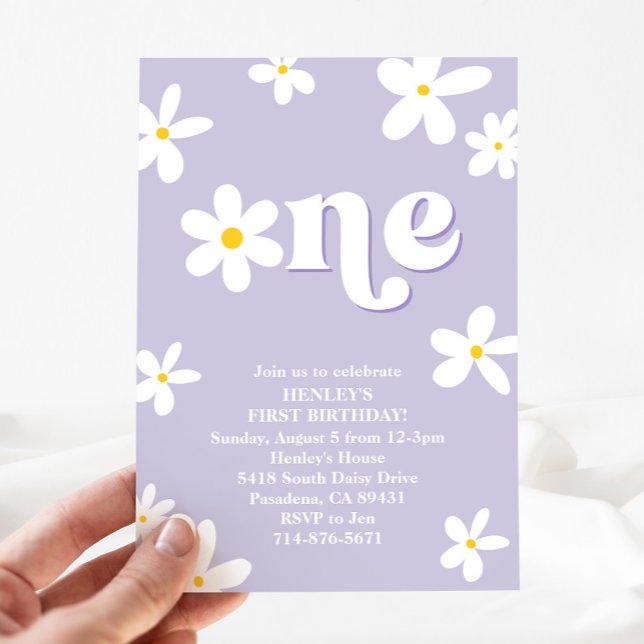 Invitación Purple Retro Daisy Un Chica de cumpleaños (Subido por el creador)