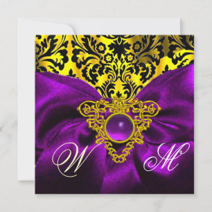 INVITACIÓN PURPLE RIBBON GOLD CELTIC HEART DAMASK MONOGRAM