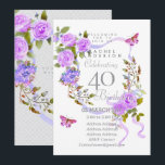 Invitación Purple Rose Ribbon 40th  Birthday Invitation<br><div class="desc">Lovely and elegant rose with butterfly.  You can changes the texts to your choice.
Suitabe for 40th,  50 th,  60th,  70th etc.</div>