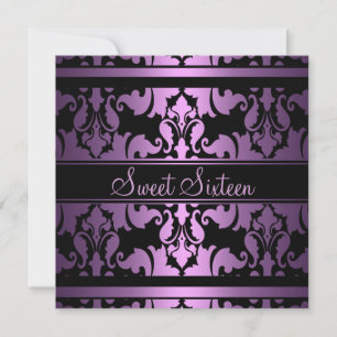 Invitación Purple Royal Damask Sweet16 Birthday Invite