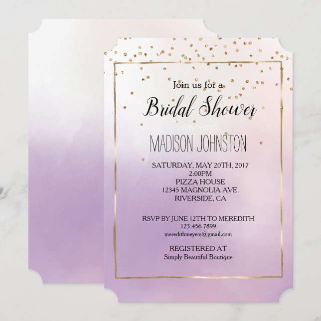 Invitación Purple Rubor Pink Mist Romantic Gold Confetti (Anverso / Reverso)