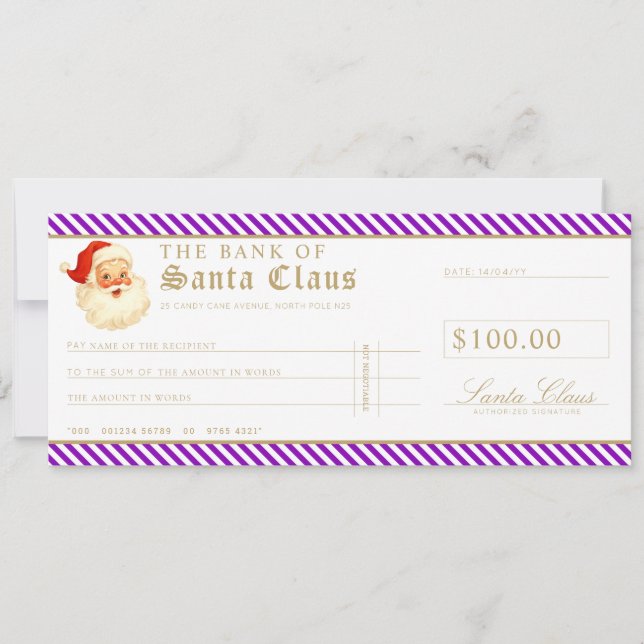 Invitación Purple Santa Cheque Gift Voucher Card (Anverso)