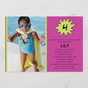 Invitación Purple Save the Day Superhéroe Photo Birday Party