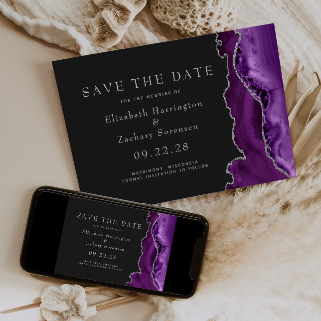 Invitación Purple Silver Agata Oscuro Guardar la Fecha (Subido por el creador)