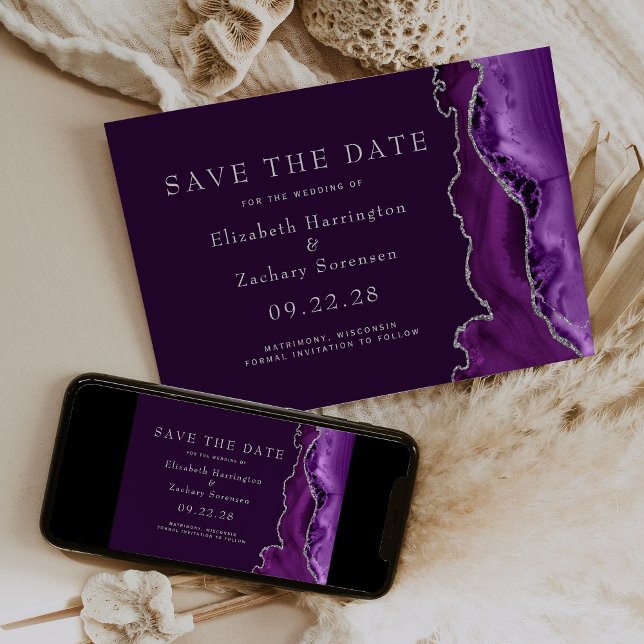 Invitación Purple Silver Agate Plum Save the Date (Subido por el creador)