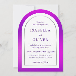 Invitación Purple silver gradient frame wedding