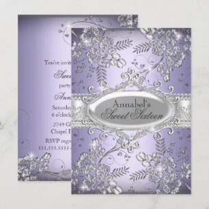 Invitación Purple Silver Sparkle Flower Sweet 16
