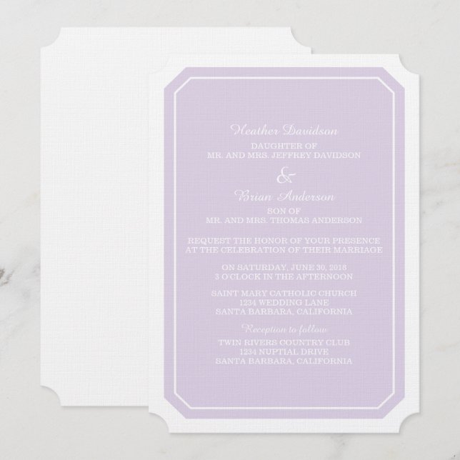 Invitación Purple Simply Elegant Wedding Invite (Anverso / Reverso)