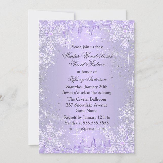 Invitación Purple Snowflake Winter Wonderland Swee (Anverso)