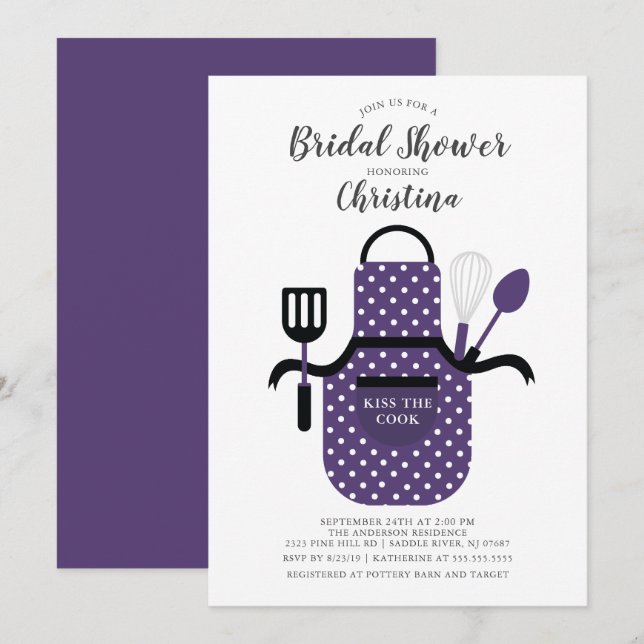 Invitación Purple Stock en la cocina Bridal Shower (Anverso / Reverso)