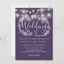 Purple String Lights Floral Script Boda