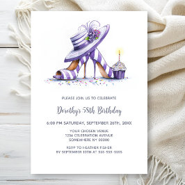 Invitación Purple Striped High Heel Shoes Birthday Party