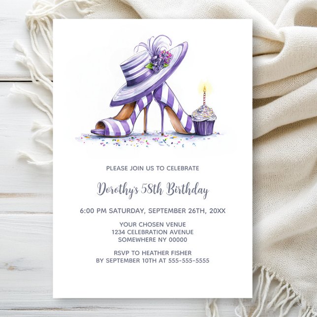 Invitación Purple Striped High Heel Shoes Birthday Party (Subido por el creador)