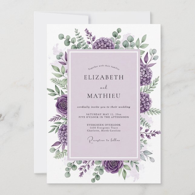 Invitación Purple Sublime Botanical Wedding (Anverso)