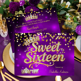 Invitación Purple Sweet 16 Birthday Diamond Tiara Carriage