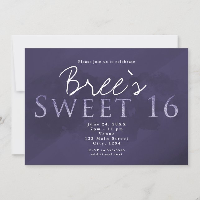 Invitación Purple SWEET 16 Moda Elegante fiesta de cumpleaños (Anverso)