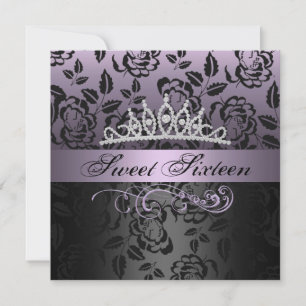 Invitación Purple Sweet 16 Princess Tiara Birthday Invitation