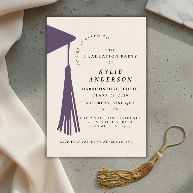 Invitación Purple Tassel High School Graduation Party (Purple Tassel High School Graduation Party Invitation)