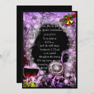 Invitación Purple The Clock tiene 12 Fiestas de Año Nuevo