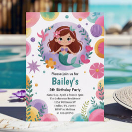 Invitación Purple Under Sea Mermaid Fiesta de cumpleaños núme