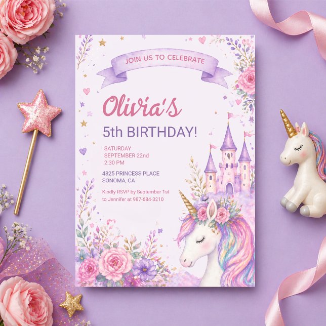 Invitación Purple Unicorn Girls 5th Birthday (Subido por el creador)