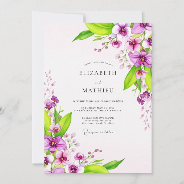 Invitación Purple Vibrant Tropical Wedding (Anverso)