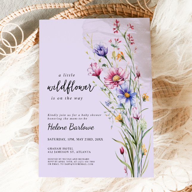 Invitación Purple Watercolor Boho Wildflower Baby Shower (Purple Watercolor Boho Wildflower Baby Shower Invitation)