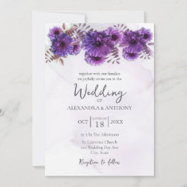 Invitación Purple Watercolor Chrysanthemum Wedding