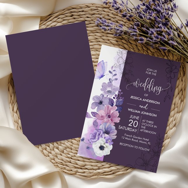 Invitación Purple Watercolor Floral Wedding (Subido por el creador)