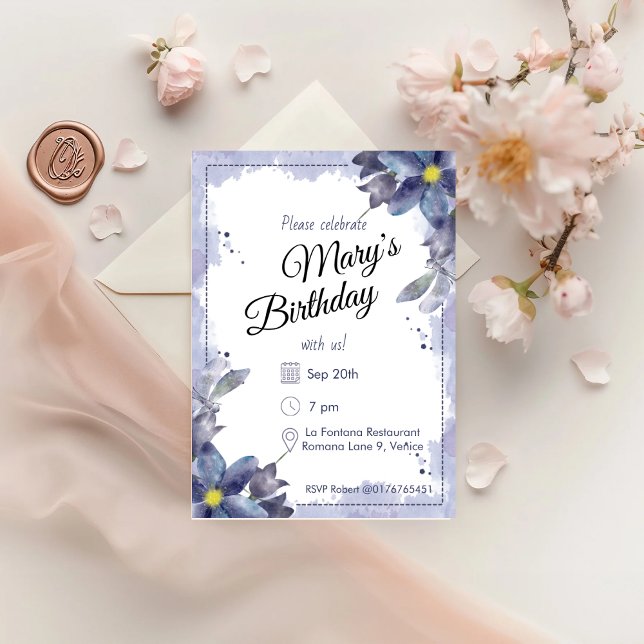 Invitación Purple Watercolor Florals Cumpleaños (Subido por el creador)