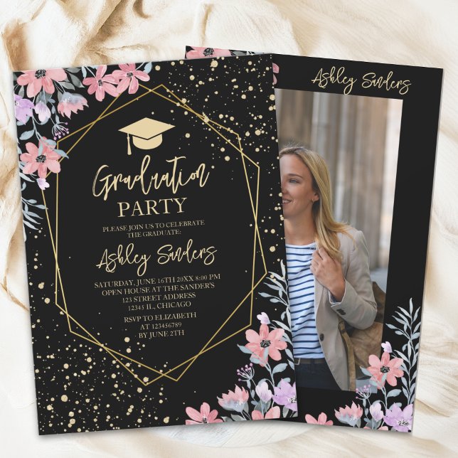 Invitación Purple watercolor flowers Graduation (Subido por el creador)