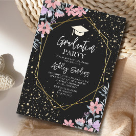 Invitación Purple watercolor flowers with gold Glitter