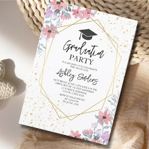 Invitación Purple watercolor flowers with gold Glitter