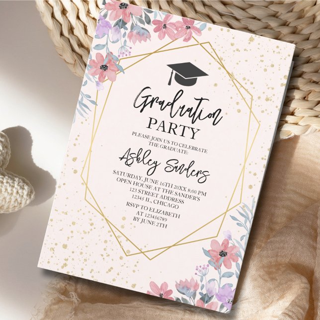 Invitación Purple watercolor flowers with gold Glitter (Subido por el creador)