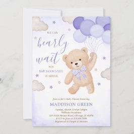 Invitación Purple We Can Bearly Wait Baby Shower