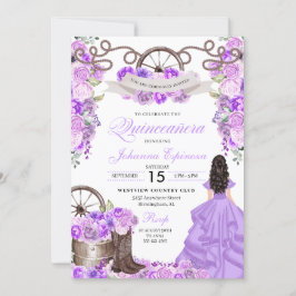 Invitación Purple Western Charra Ranchero Quinceanera