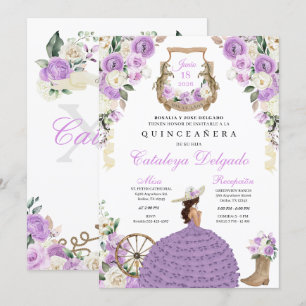 Invitación Purple Western Fiesta Charro Quinceañera