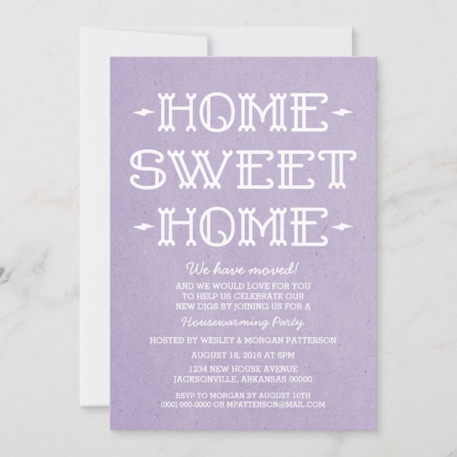 Invitación Purple Whimsical Sweet Home Fiesta de calentamient (Anverso)