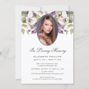 Invitación Purple White Calla Lilies Photo Memorial Service