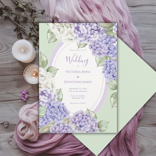 Invitación Purple White Hydrangeas Floral Green Wedding (Subido por el creador)