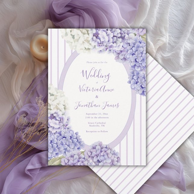 Invitación Purple White Hydrangeas Floral Stripe Wedding (Subido por el creador)
