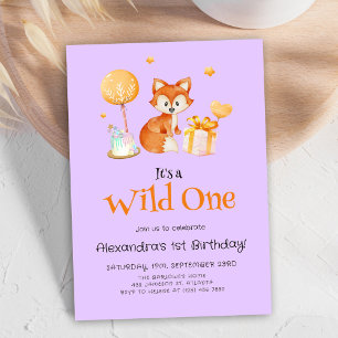 Invitación Purple Wild One Baby Girl Primer cumpleaños