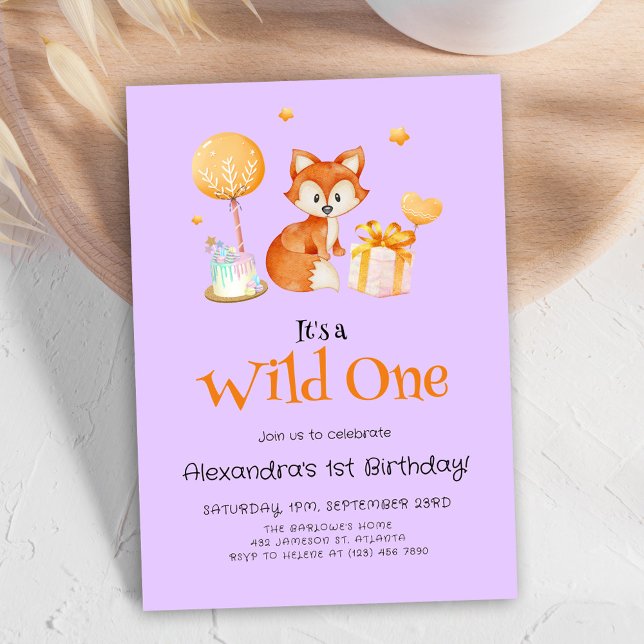 Invitación Purple Wild One Baby Girl Primer cumpleaños (Purple Wild One Baby Girl First Birthday Invitation)