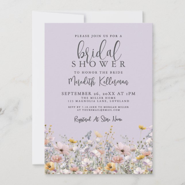 Invitación Purple Wildflower Bridal Shower (Anverso)